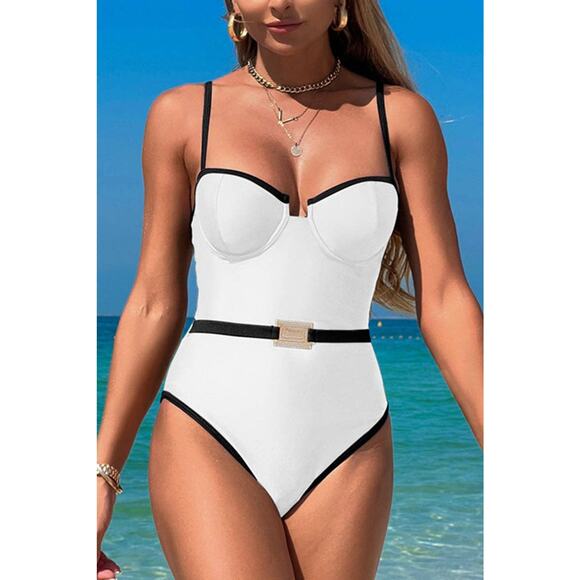 Soli Echo One Piece Swimsuit Women XL Black Belted High Cut Sleek Beachwear NWT - Picture 6 of 8